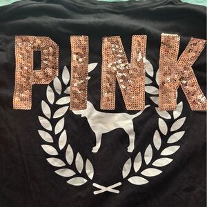 VS PINK CAMPUS TEE WITH GOLD BLING & CAMO CREST & DOG!!!